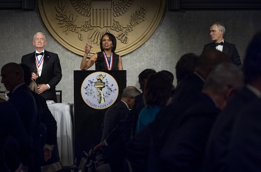 was serving as the outgoing club president and Rice was being introduced as the incoming president